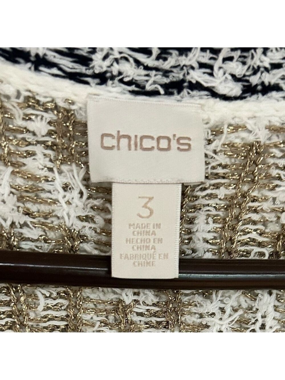CHICOS Pattern Mix Audrey Open Front Oversized Cardigan Eyelash 3/4 Sleeves XL - Picture 7 of 8